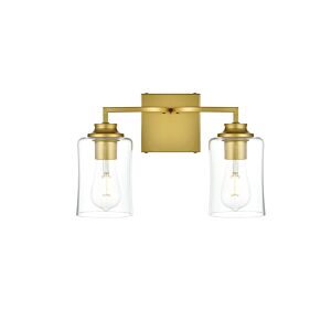 Ronnie 2-Light Bathroom Vanity Light Sconce in Brass and Clear