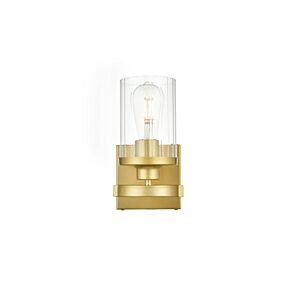 Saanvi 1-Light Bathroom Vanity Light Sconce in Brass and Clear