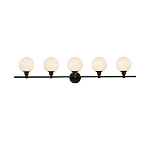 Cordelia 5-Light Bathroom Vanity Light Sconce in Black and frosted white
