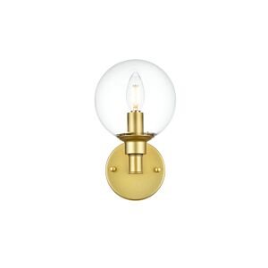 Jaelynn 1-Light Bathroom Vanity Light Sconce in Brass and Clear