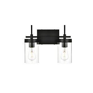Benny 2-Light Bathroom Vanity Light Sconce in Black and Clear