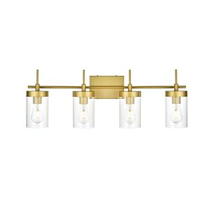Benny 4-Light Bathroom Vanity Light Sconce in Brass and Clear