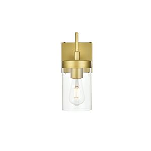 Benny 1-Light Bathroom Vanity Light Sconce in Brass and Clear