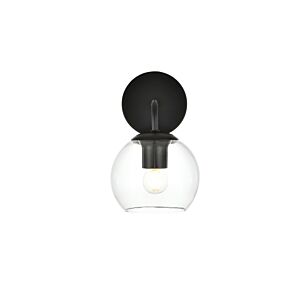 Genesis 1-Light Bathroom Vanity Light Sconce in Black and Clear