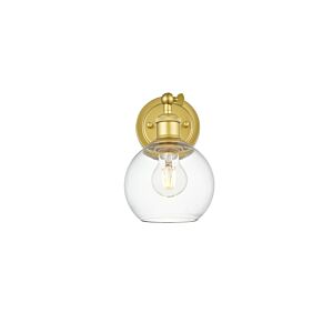 Kai 1-Light Bathroom Vanity Light Sconce in Brass and Clear