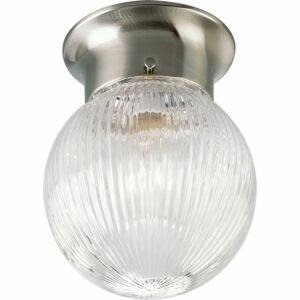 Globe - Clear Ribbed 1-Light Flush Mount in Brushed Nickel