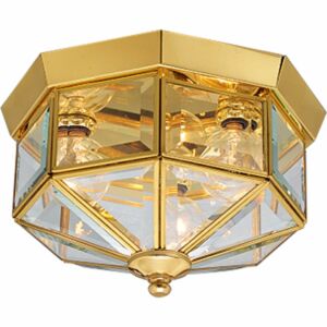 Beveled Glass 3-Light Flush Mount in Polished Brass