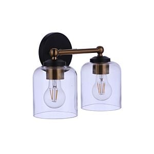Coppa 2-Light Bathroom Vanity Light in Flat Black with Satin Brass