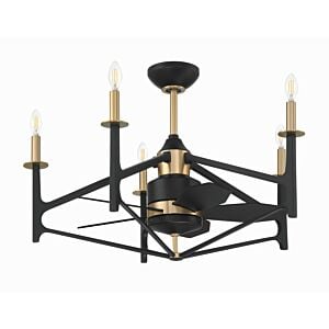 The Reserve 32 5-Light 24" Fandelier in Flat Black with Satin Brass