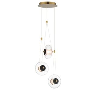 Amulet 3-Light LED Pendant in Black with Natural Aged Brass