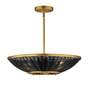 Rattan 3-Light Pendant in Natural Aged Brass