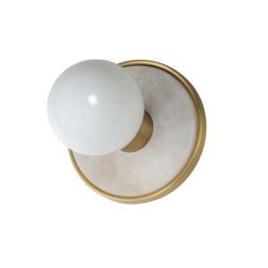 Hollywood 1-Light Wall Sconce in Whit Alabaster with Natural Aged Brass