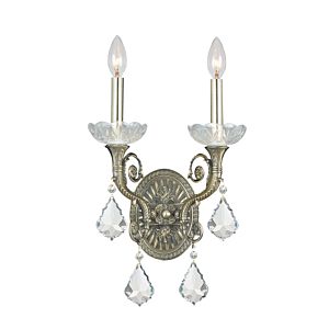Crystorama Majestic 2 Light 15 Inch Wall Sconce in Historic Brass with Clear Spectra Crystals