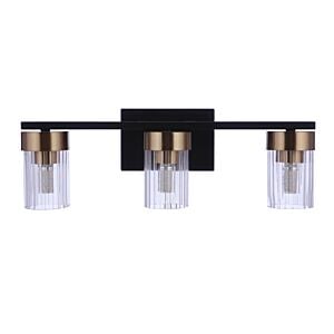 Bond Street 3-Light Bathroom Vanity Light in Flat Black with Satin Brass