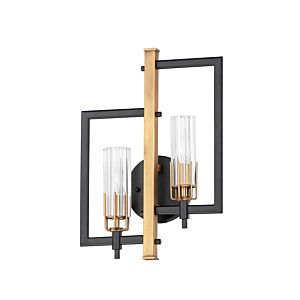 Maxim Flambeau 2 Light Wall Sconce in Black and Antique Brass
