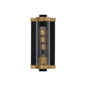 Opulent 1-Light Outdoor Wall Sconce in Black with Antique Brass
