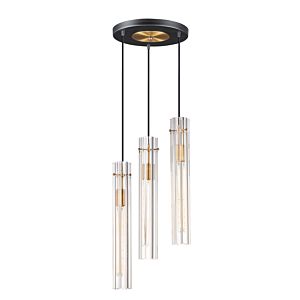 Maxim Flambeau 3 Light Transitional Chandelier in Black and Antique Brass