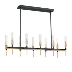 Flambeau 10-Light LED Linear Chandelier in Black with Antique Brass