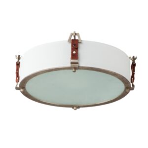 Sausalito 3-Light Flush Mount in Weathered Zinc with Brown Suede