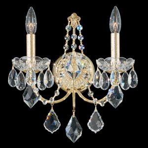 Century 2-Light Wall Sconce in Gold with Clear Heritage Crystals