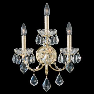 Century 3-Light Wall Sconce in Gold with Clear Heritage Crystals