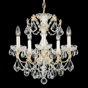 Schonbek Century 5 Light Chandelier in Gold with Clear Heritage Crystals