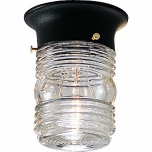 Utility Lantern 1-Light Outdoor Flush Mount in Black