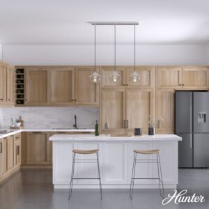 Hunter Saddle Creek Clear Seeded Glass 3-Light Linear Pendant Cluster in Brushed Nickel