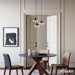 Hunter Saddle Creek Clear Seeded Glass 3-Light Round Pendant Cluster in Noble Bronze