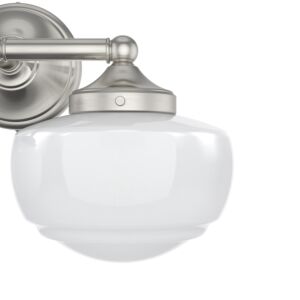 Hunter Saddle Creek Shiny Cased White Glass 2-Light Bathroom Vanity Light in Brushed Nickel