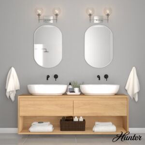 Hunter Xidane 2-Light Bathroom Vanity Light in Brushed Nickel