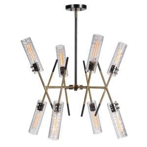 Telesto 8-Light Linear Pendant in Textured Black With Antique Brass