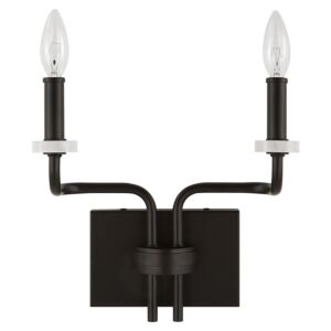Ebony Elegance 2-Light Wall Sconce in Matte Black With White Marble