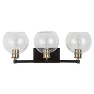Kent 3-Light Bathroom Vanity Light in Black with Plated Antique Brass