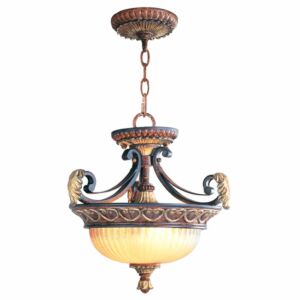 Villa Verona 2-Light Pendant with Ceiling Mount in Hand Applied Verona Bronze w/ Aged Gold Leafs