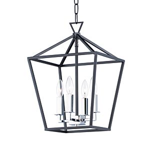 Maxim Abode 4 Light Transitional Chandelier in Textured Black and Polished Nickel