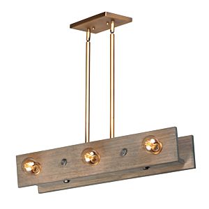  Plank Pendant Light in Weathered Wood and Antique Brass
