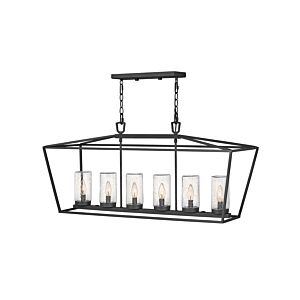 Hinkley Alford Place 6-Light Outdoor Linear Chandelier In Museum Black