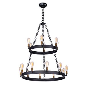 Noble 16-Light Chandelier in Black with Natural Aged Brass