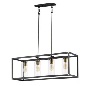 Capitol 4-Light Linear Pendant in Black with Antique Brass