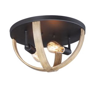 Maxim Compass 2 Light 16 Inch Ceiling Light in Barn Wood and Black