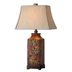 Colorful Flowers 1-Light Table Lamp in Burnished Walnuted