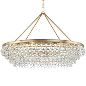 Crystorama Calypso 8 Light 26 Inch Transitional Chandelier in Vibrant Gold with Clear Glass Drops Crystals