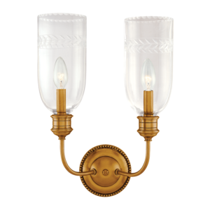 Hudson Valley Lafayette 2 Light 17 Inch Wall Sconce in Aged Brass