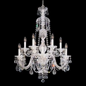 Schonbek Sterling 12 Light Chandelier in Silver with Clear Crystals From Swarovski Crystals