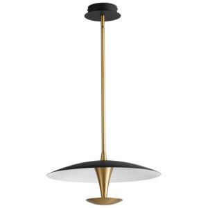 Spacely 1-Light LED Pendant in Black W with Aged Brass