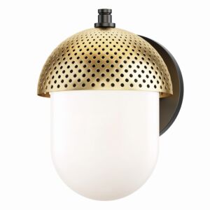 Perf Outdoor 1-Light Outdoor Wall Sconce in Black with Gold