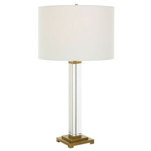 Crystal Column 1-Light Table Lamp in Antique Brass