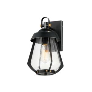 Mariner 1-Light Outdoor Wall Sconce in Black with Antique Brass