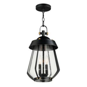 Mariner 2-Light Outdoor Pendant in Black with Antique Brass